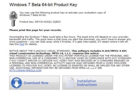 Windows 7 Beta key
